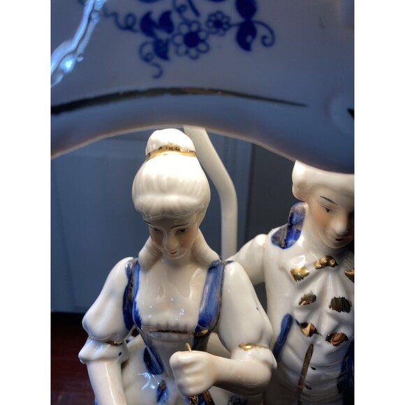2 Vintage Porcelain Lamp Victorian Colonial Hand painted Man Woman Dog RARE 20" - Picture 11 of 16